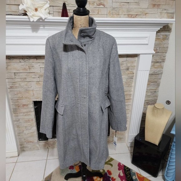 Calvin‎ Klein Grey wool blend chevron walking coat size XL NEW!!! - Picture 1 of 10